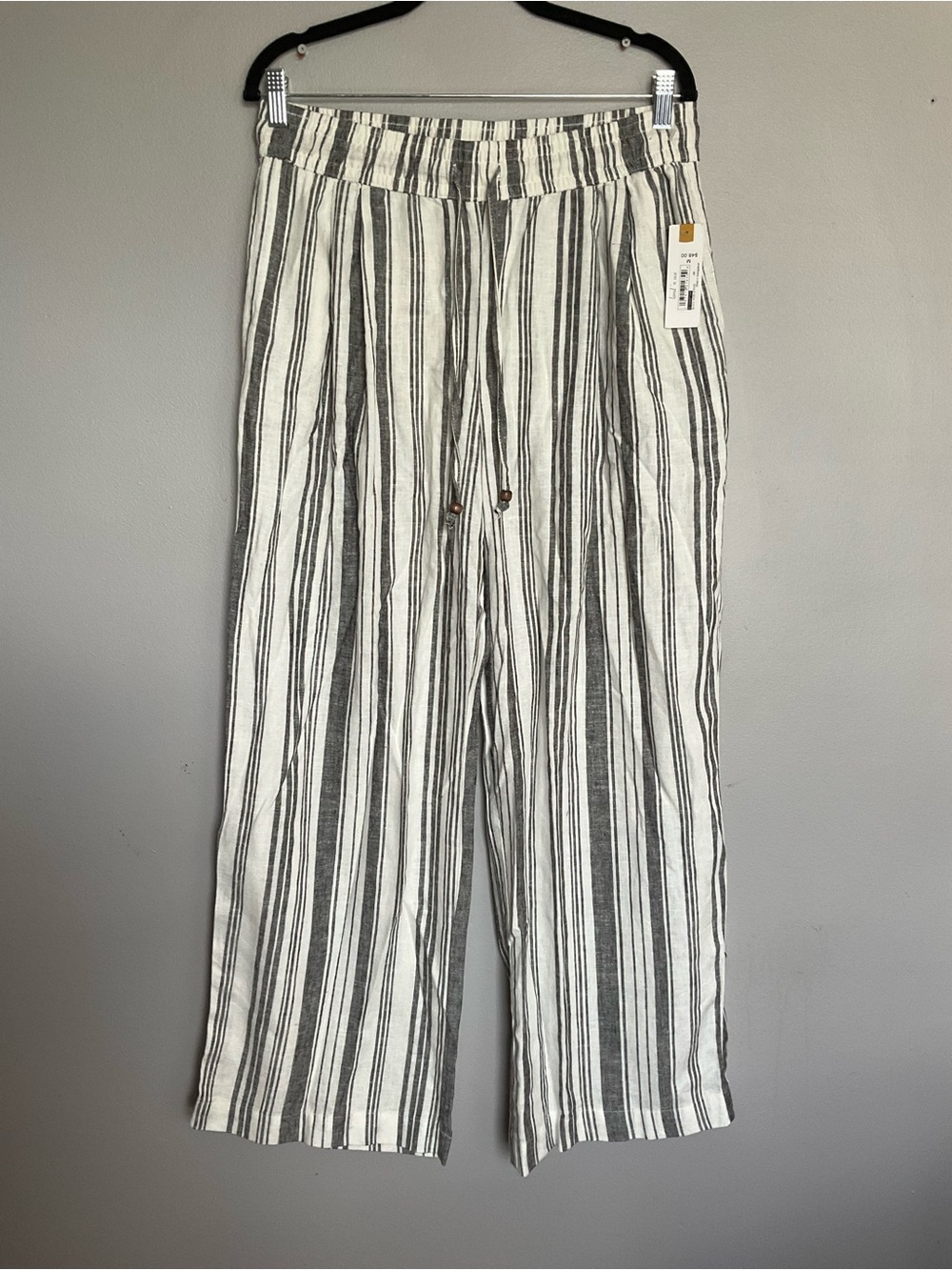 Striped Wide-Leg Linen-Blend Pants in White and Gray